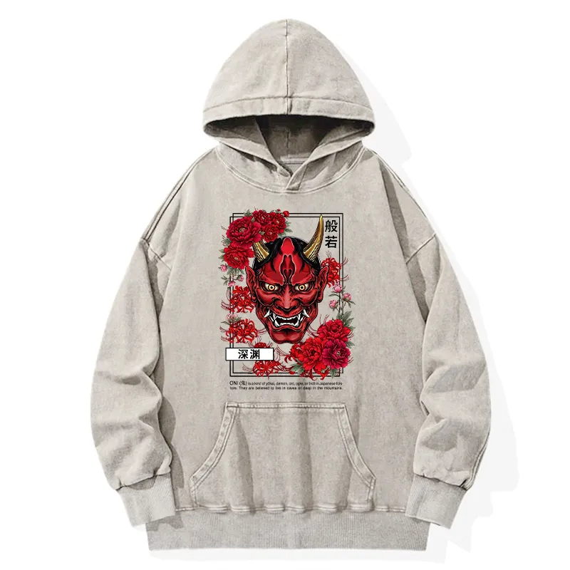 Tokyo-Tiger Cool Oni Floral Art Washed Hoodie