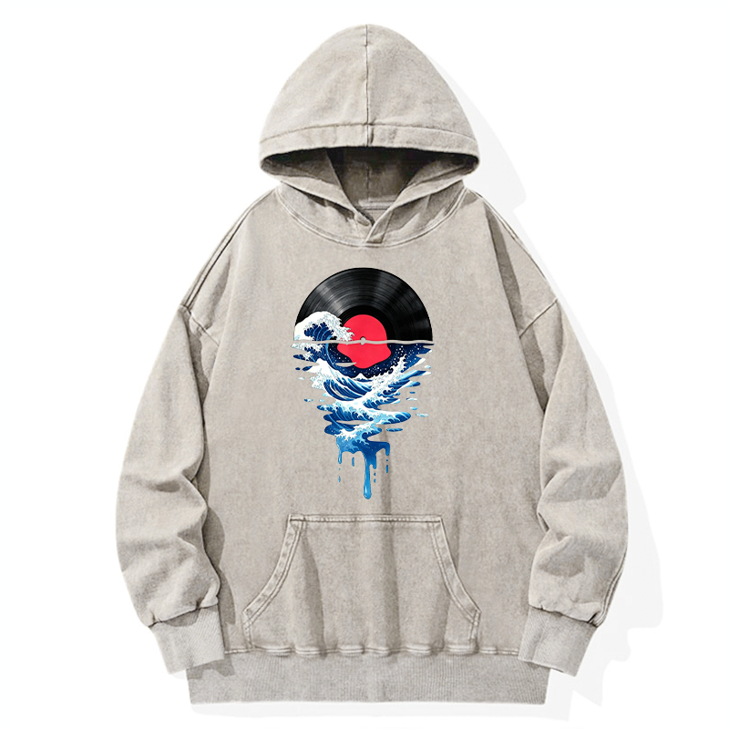 Tokyo-Tiger Vinyl Records And Waves Washed Hoodie