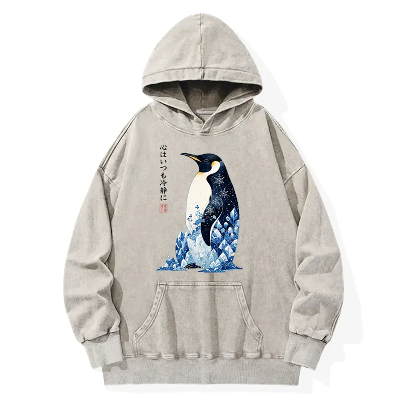 Tokyo-Tiger Keep Calm Penguin Washed Hoodie Sale