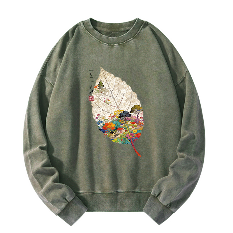 Tokyo-Tiger One Leaf Holds A Tiny Colorful World Washed Sweatshirt