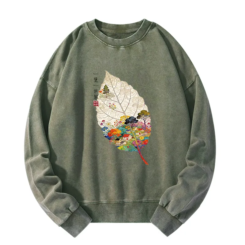 Tokyo-Tiger One Leaf Holds A Tiny Colorful World Washed Sweatshirt