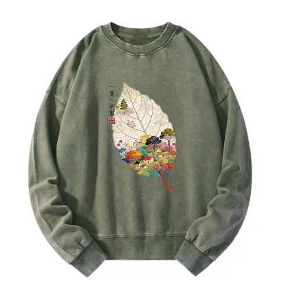 Tokyo-Tiger One Leaf Holds A Tiny Colorful World Washed Sweatshirt
