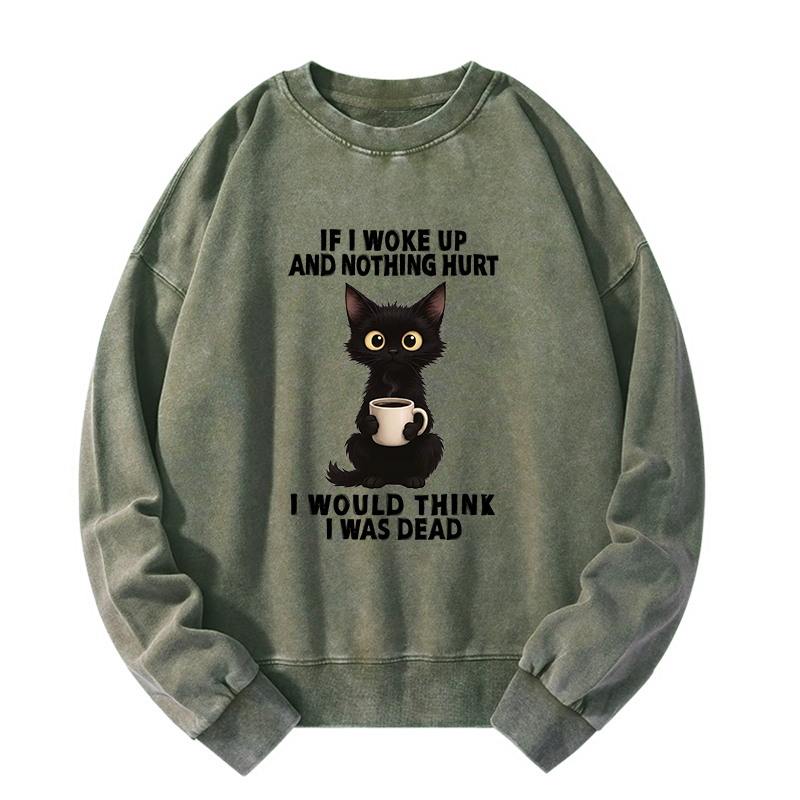 Tokyo-Tiger Funny Cute Black Cat And Coffee Meme Washed Sweatshirt