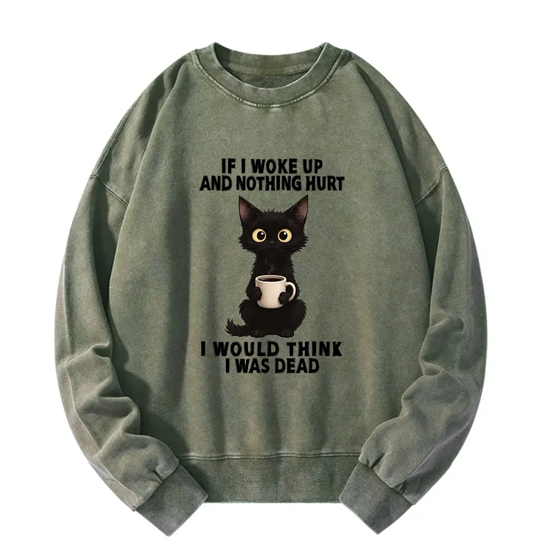 Tokyo-Tiger Funny Cute Black Cat And Coffee Meme Washed Sweatshirt