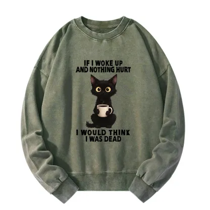 Tokyo-Tiger Funny Cute Black Cat And Coffee Meme Washed Sweatshirt
