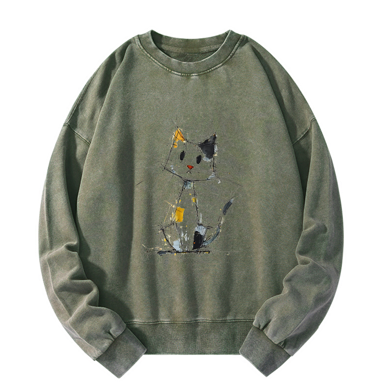 Tokyo-Tiger Minimal Splash Ink Cute Cat Washed Sweatshirt