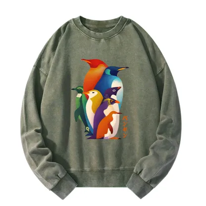 Tokyo-Tiger Cute Multi Tone Penguins Washed Sweatshirt