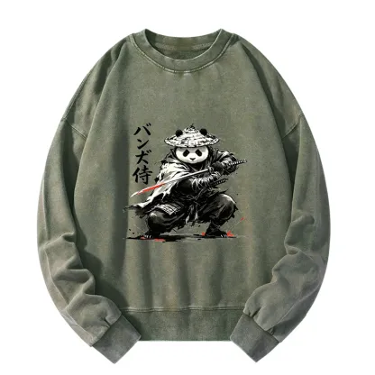 Tokyo-Tiger Panda Samurai Warrior Washed Sweatshirt