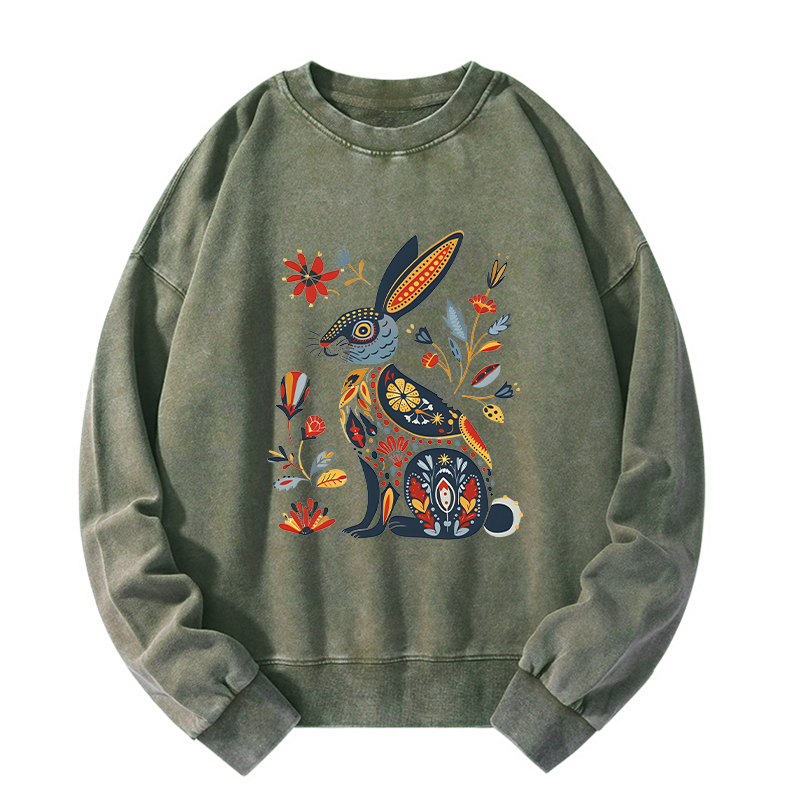 Tokyo-Tiger Folk Hare Bloom Washed Sweatshirt