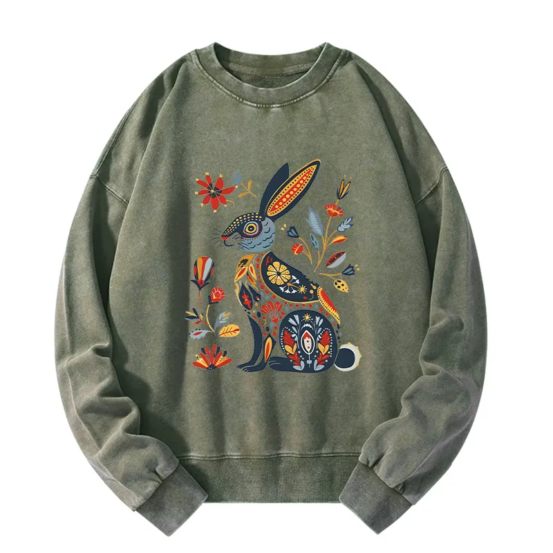 Tokyo-Tiger Folk Hare Bloom Washed Sweatshirt