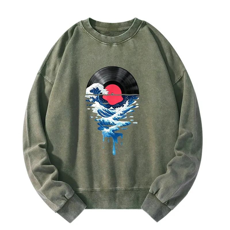 Tokyo-Tiger Vinyl Records And Waves Washed Sweatshirt Sale