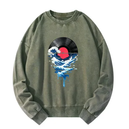 Tokyo-Tiger Vinyl Records And Waves Washed Sweatshirt