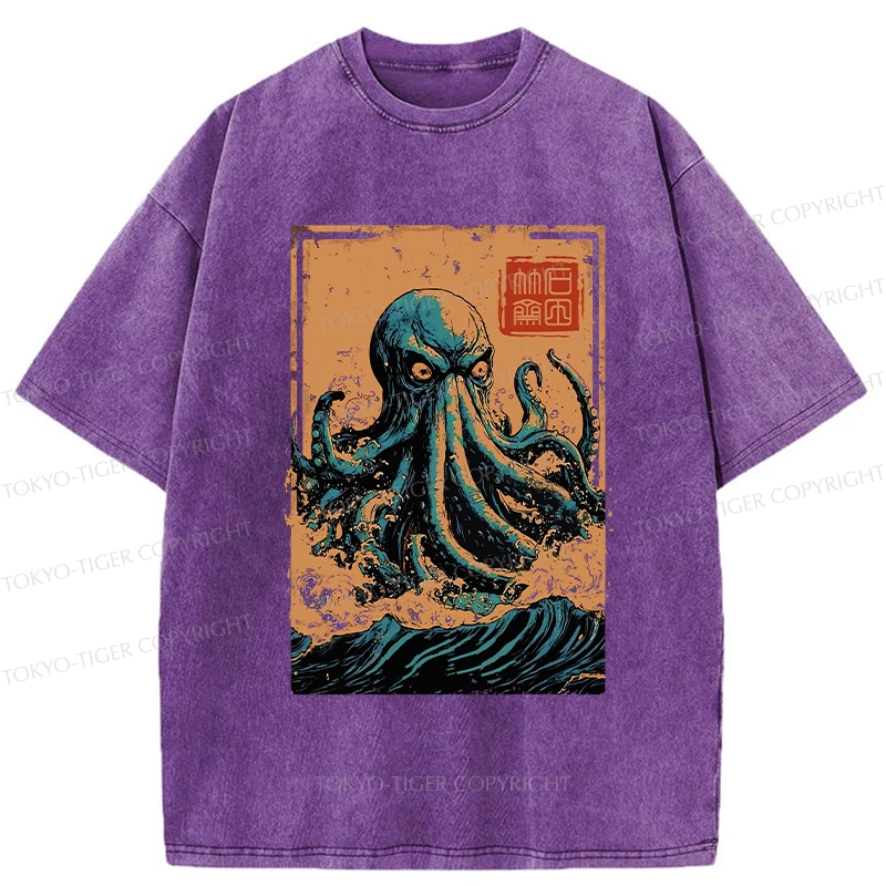 Tokyo-Tiger The Great Wave Off Octopus Washed T-Shirt