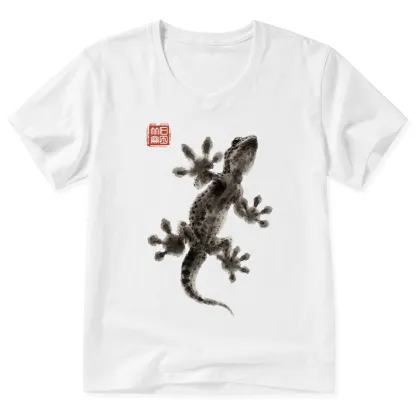 Tokyo-Tiger Minimal Asian Ink Brush Gecko Vibe V-Neck Classic T-Shirt