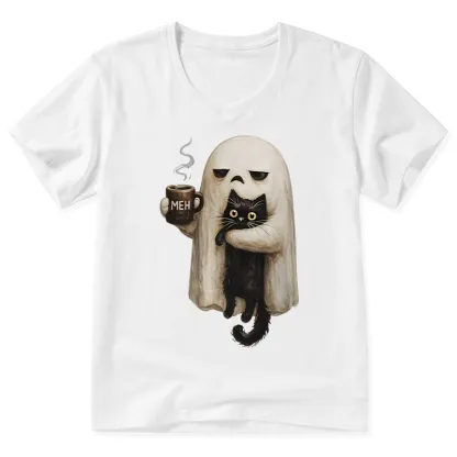 Tokyo-Tiger Ghost Cat Coffee Mood V-Neck Classic T-Shirt