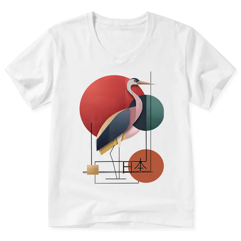 Tokyo-Tiger Geometric Crane Art V-Neck Classic T-Shirt Sale