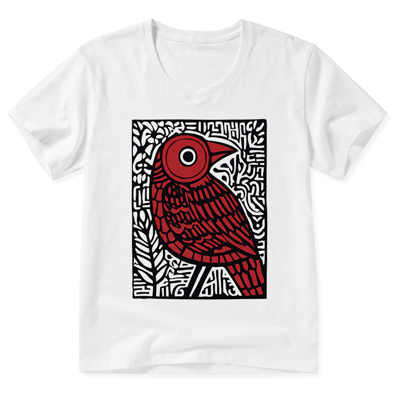Tokyo-Tiger Retro Woodblock Bird V-Neck Classic T-Shirt