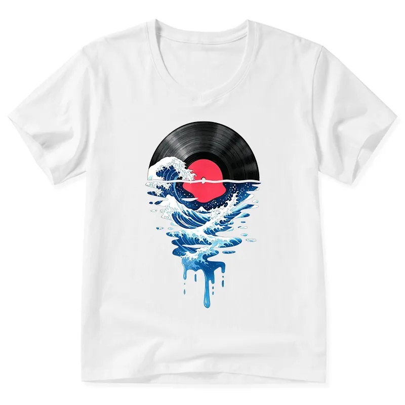 Tokyo-Tiger Vinyl Records And Waves V-Neck Classic T-Shirt Sale