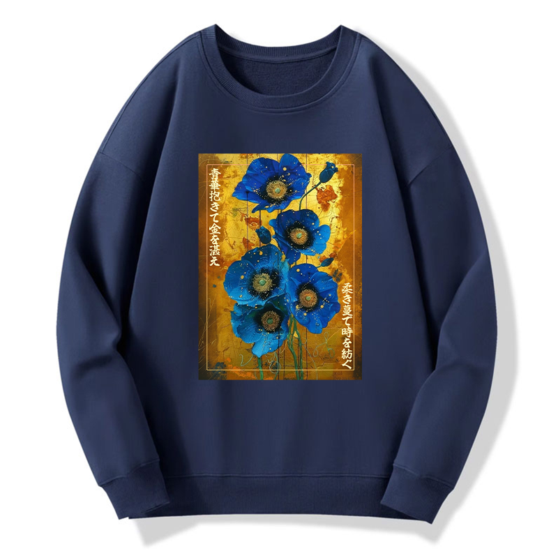 Tokyo-Tiger Shiny Blue Flower Warm Golden Background Classic Sweatshirt