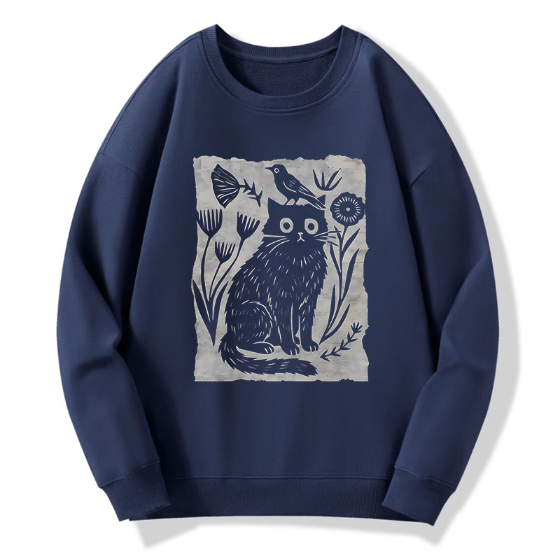 Tokyo-Tiger Folk Paper Cut Cat Bird Floral Art Classic Sweatshirt