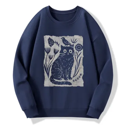 Tokyo-Tiger Folk Paper Cut Cat Bird Floral Art Classic Sweatshirt