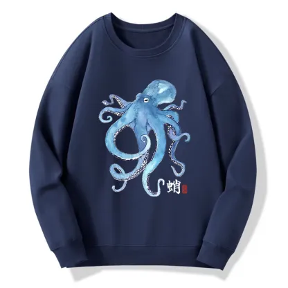 Tokyo-Tiger Watercolor Blue Octopus Classic Sweatshirt