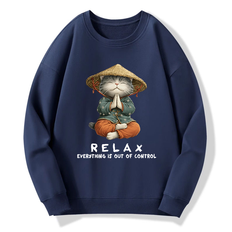 Tokyo-Tiger Zen Relax Cat Graphic Classic Sweatshirt