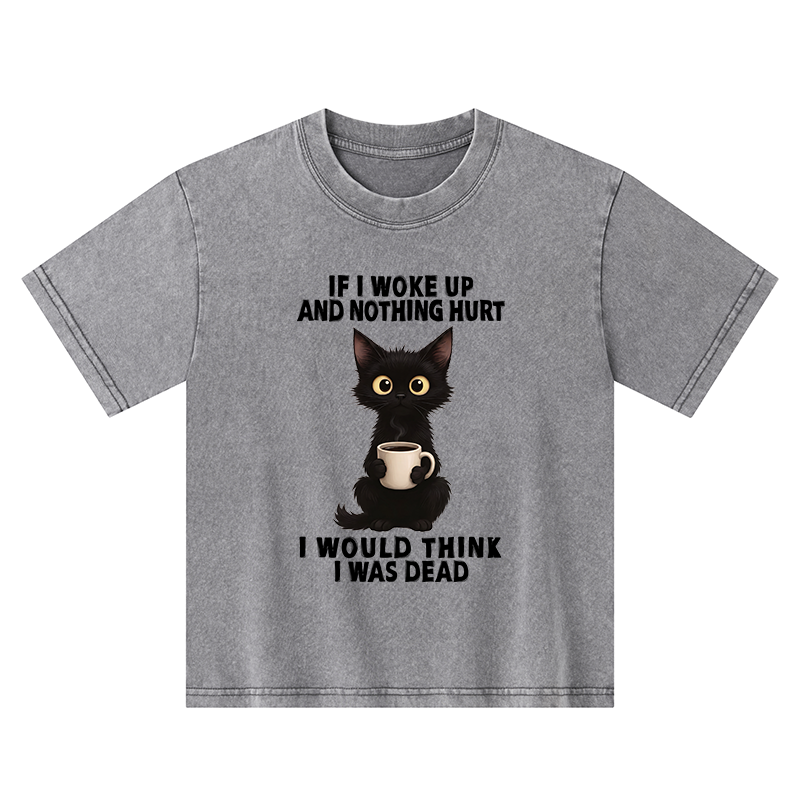 Tokyo-Tiger Funny Cute Black Cat And Coffee Meme Kids Washed T-Shirt