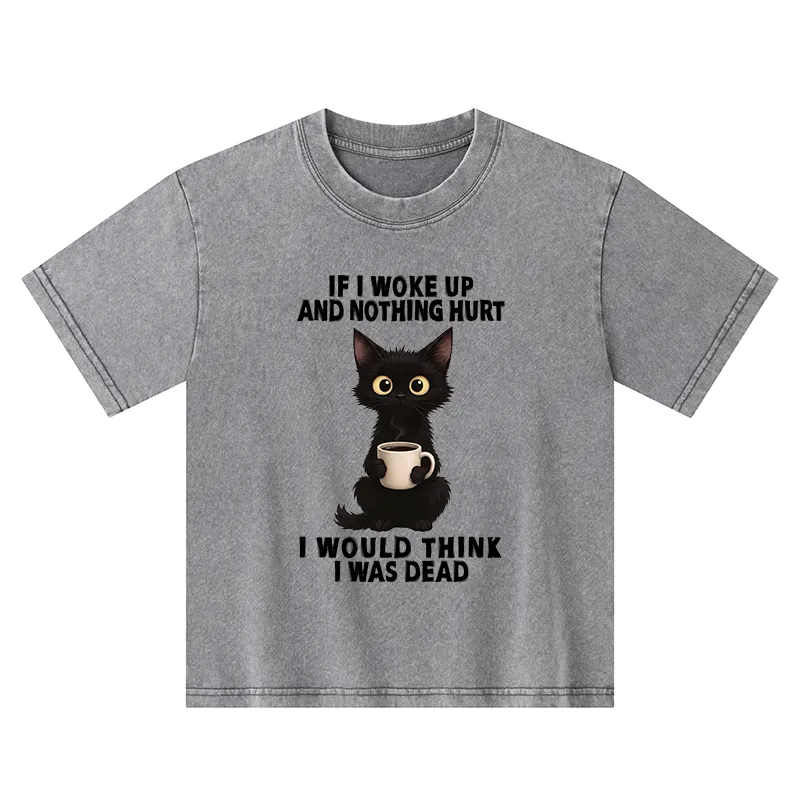 Tokyo-Tiger Funny Cute Black Cat And Coffee Meme Kids Washed T-Shirt
