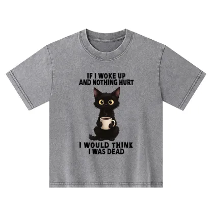 Tokyo-Tiger Funny Cute Black Cat And Coffee Meme Kids Washed T-Shirt