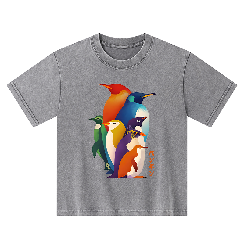 Tokyo-Tiger Cute Multi Tone Penguins Kids Washed T-Shirt
