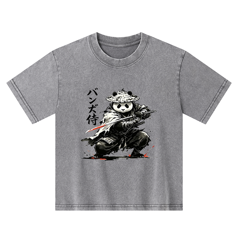 Tokyo-Tiger Panda Samurai Warrior Kids Washed T-Shirt