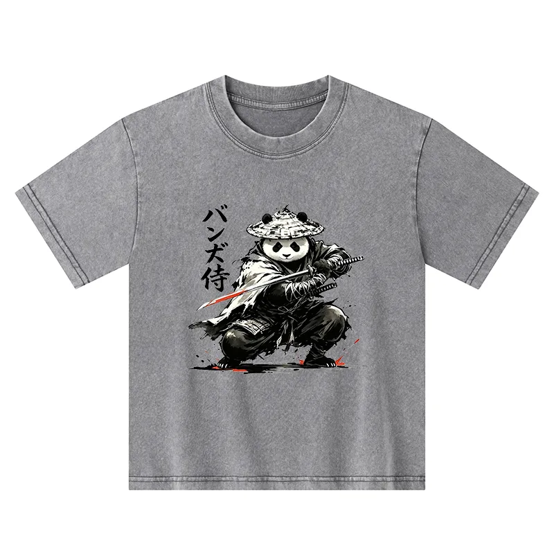 Tokyo-Tiger Panda Samurai Warrior Kids Washed T-Shirt