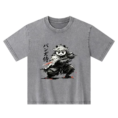 Tokyo-Tiger Panda Samurai Warrior Kids Washed T-Shirt