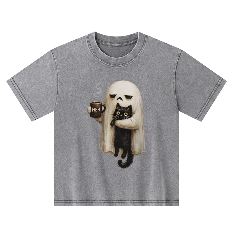 Tokyo-Tiger Ghost Cat Coffee Mood Kids Washed T-Shirt