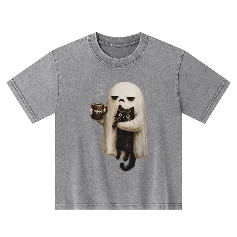 Tokyo-Tiger Ghost Cat Coffee Mood Kids Washed T-Shirt