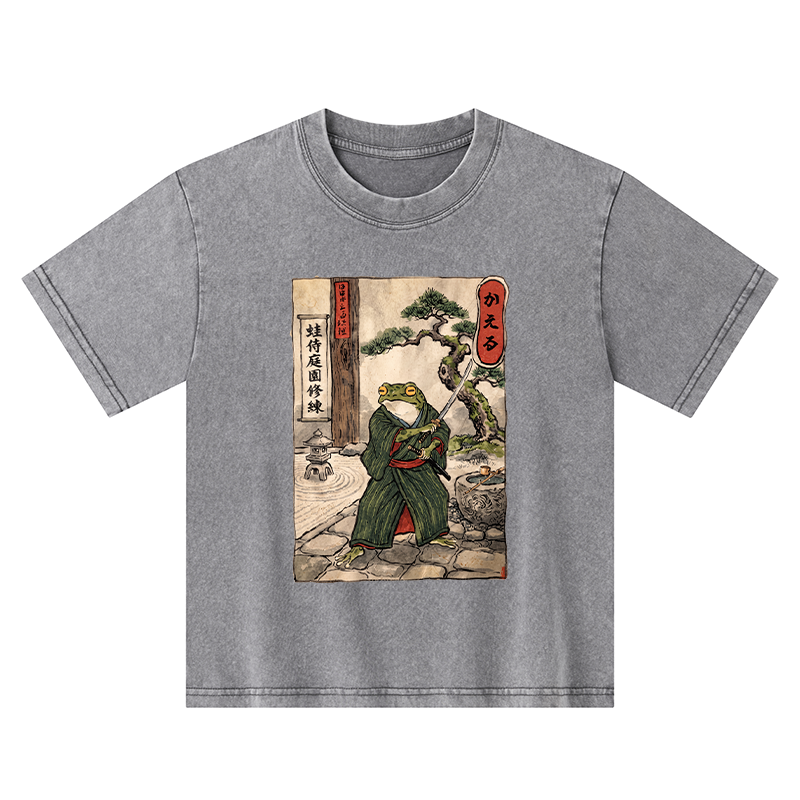 Tokyo-Tiger Samurai Frog Training Kids Washed T-Shirt