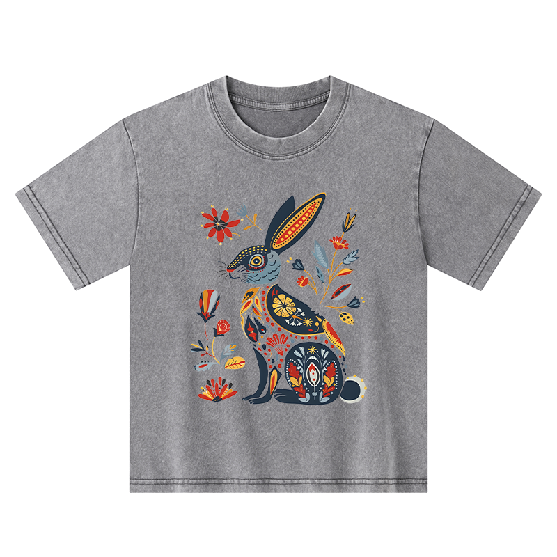 Tokyo-Tiger Folk Hare Bloom Kids Washed T-Shirt