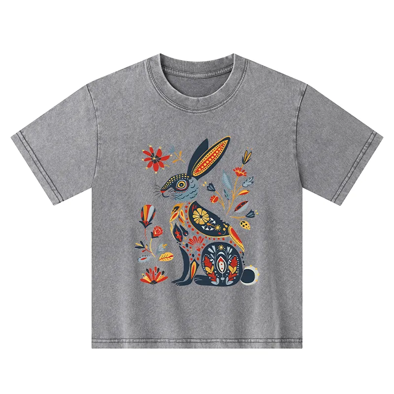 Tokyo-Tiger Folk Hare Bloom Kids Washed T-Shirt