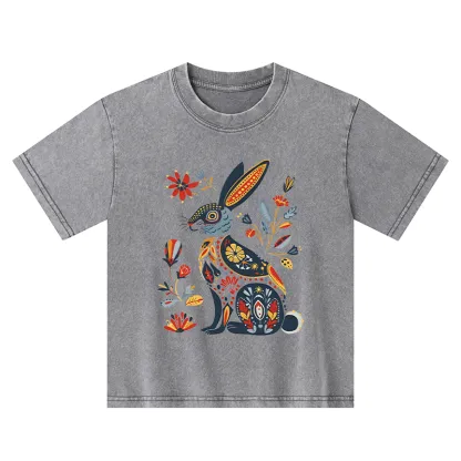 Tokyo-Tiger Folk Hare Bloom Kids Washed T-Shirt