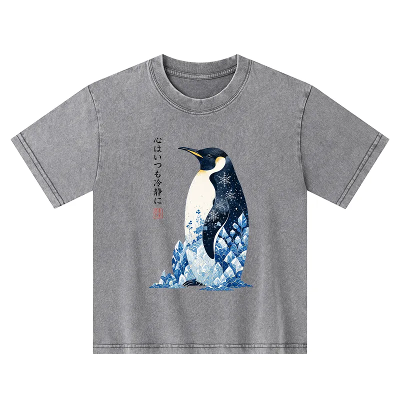 Tokyo-Tiger Keep Calm Penguin Kids Washed T-Shirt