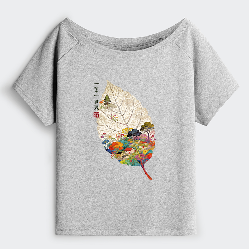 Tokyo-Tiger One Leaf Holds A Tiny Colorful World Off Shoulder T-Shirt