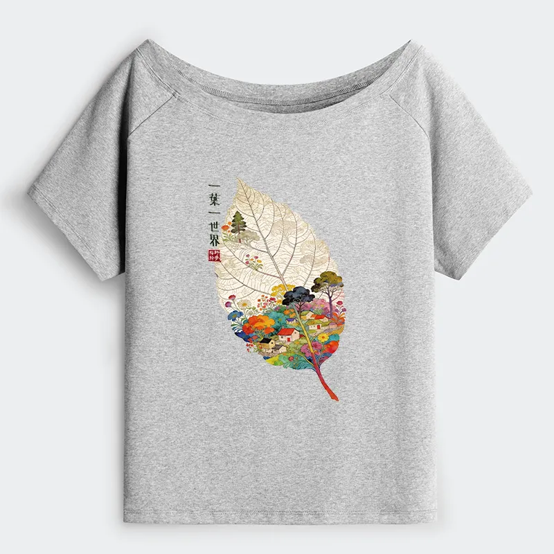 Tokyo-Tiger One Leaf Holds A Tiny Colorful World Off Shoulder T-Shirt