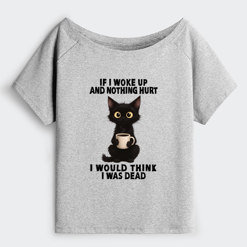 Tokyo-Tiger Funny Cute Black Cat And Coffee Meme Off Shoulder T-Shirt