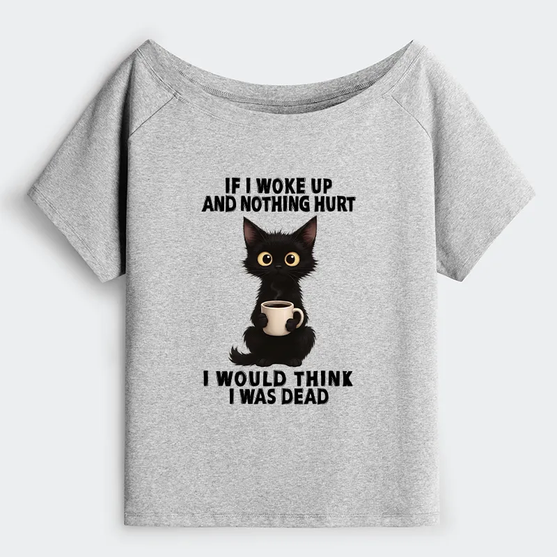 Tokyo-Tiger Funny Cute Black Cat And Coffee Meme Off Shoulder T-Shirt