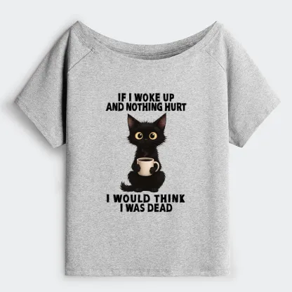 Tokyo-Tiger Funny Cute Black Cat And Coffee Meme Off Shoulder T-Shirt