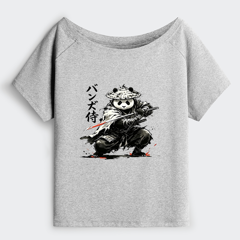Tokyo-Tiger Panda Samurai Warrior Off Shoulder T-Shirt