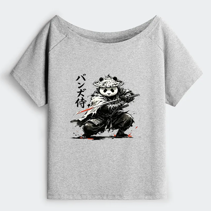 Tokyo-Tiger Panda Samurai Warrior Off Shoulder T-Shirt