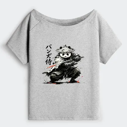 Tokyo-Tiger Panda Samurai Warrior Off Shoulder T-Shirt