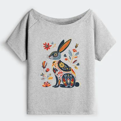 Tokyo-Tiger Folk Hare Bloom Off Shoulder T-Shirt